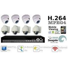 Combo 600TVL 8 ch channel CCTV Camera DVR Security System Kit Inc H.264 Network Mobile Access DVR 4-9mm and 3.6mm IR 20M Outdoor Indoor 3-axis Dome Bracket Camera 500GB HDD
